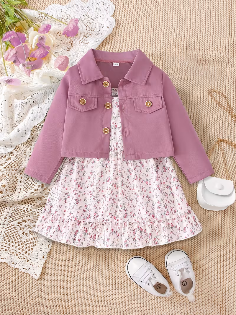 Conjunto para Niña con Vestido y Cárdigan de Manga Larga